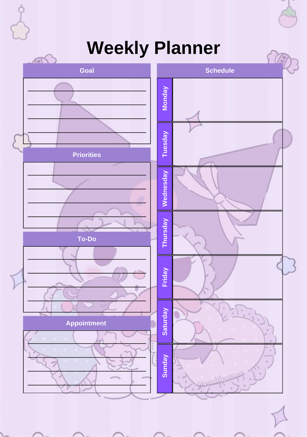 Kuromi Monthly Planner