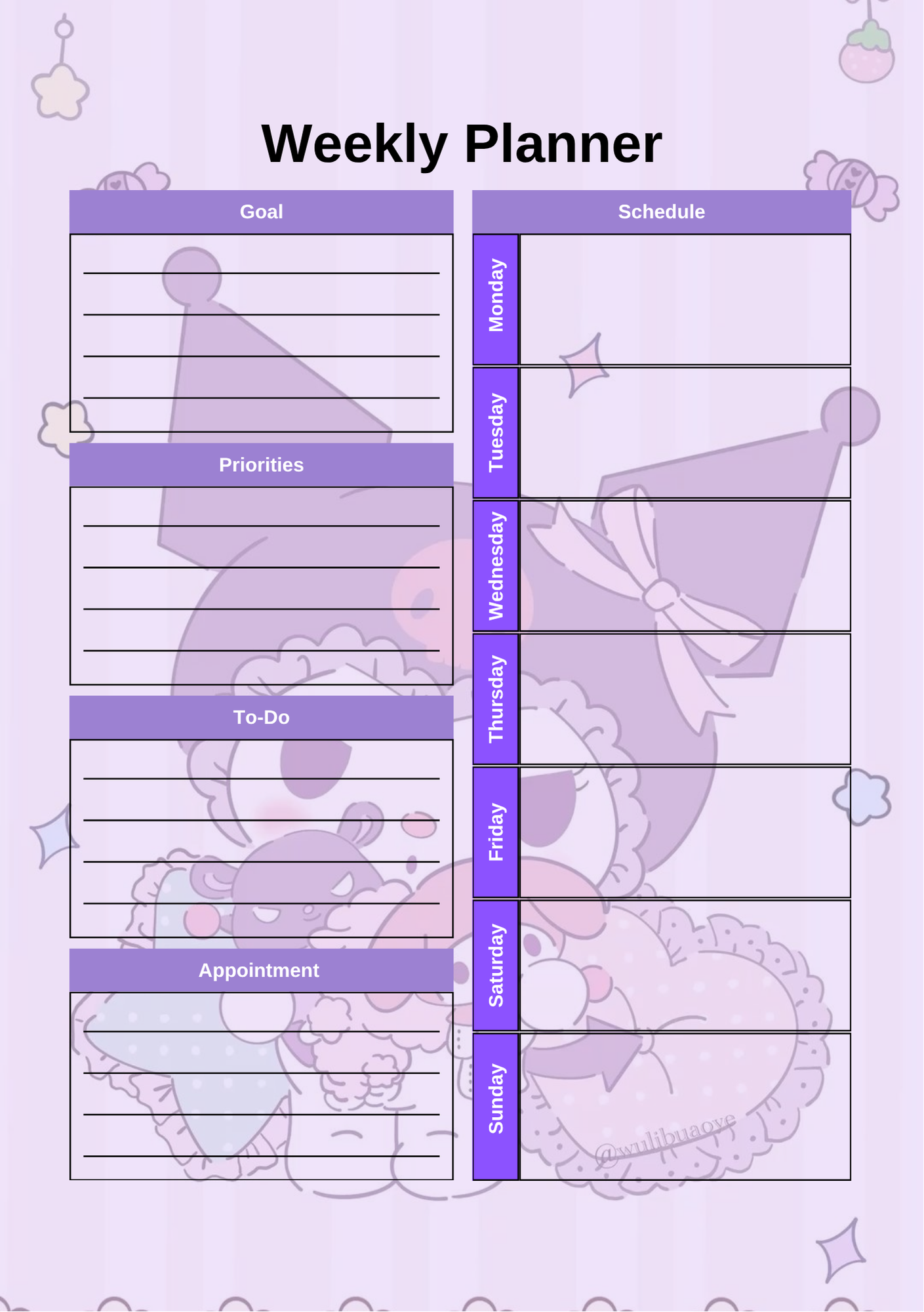 Kuromi Monthly Planner