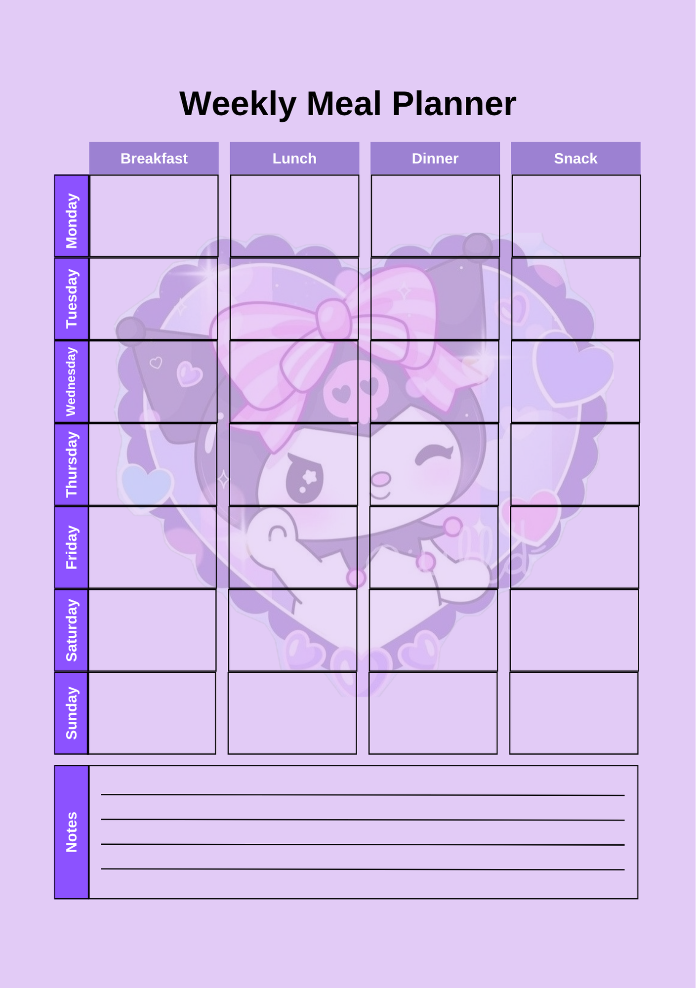 Kuromi Monthly Planner