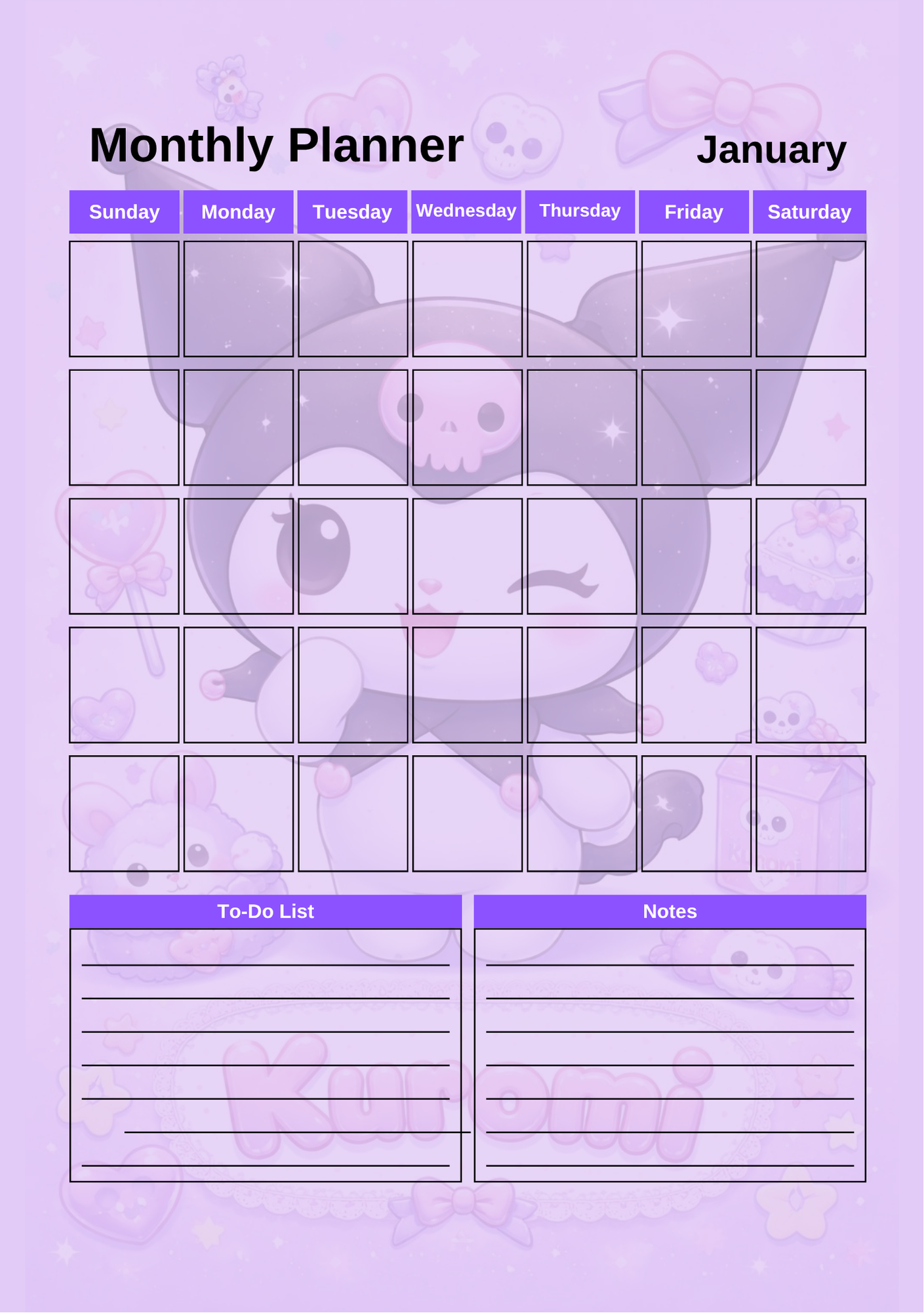 Kuromi Monthly Planner